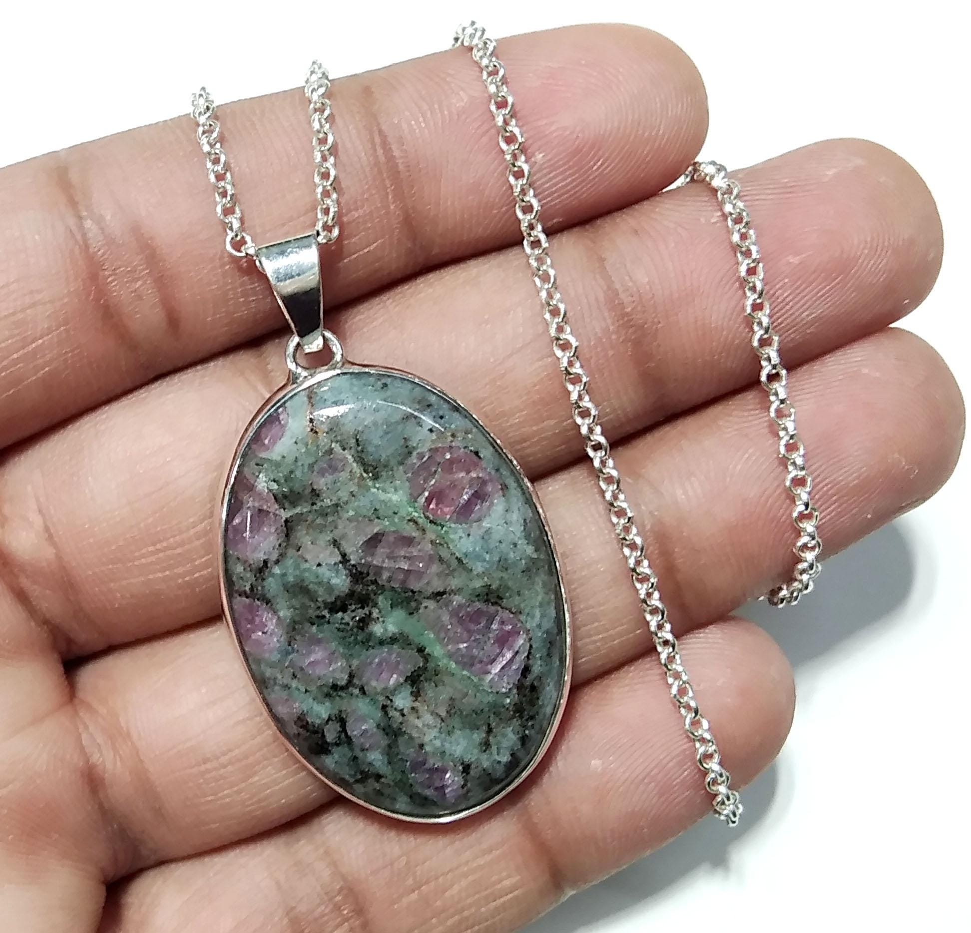 Amazing Ruby Fuchsite Cabochon Pendant, 925 Starling Silver Pendant, Ruby Fuchsite Gemstone Pendant Chain Necklace, Handmade Jewelry Pendant
